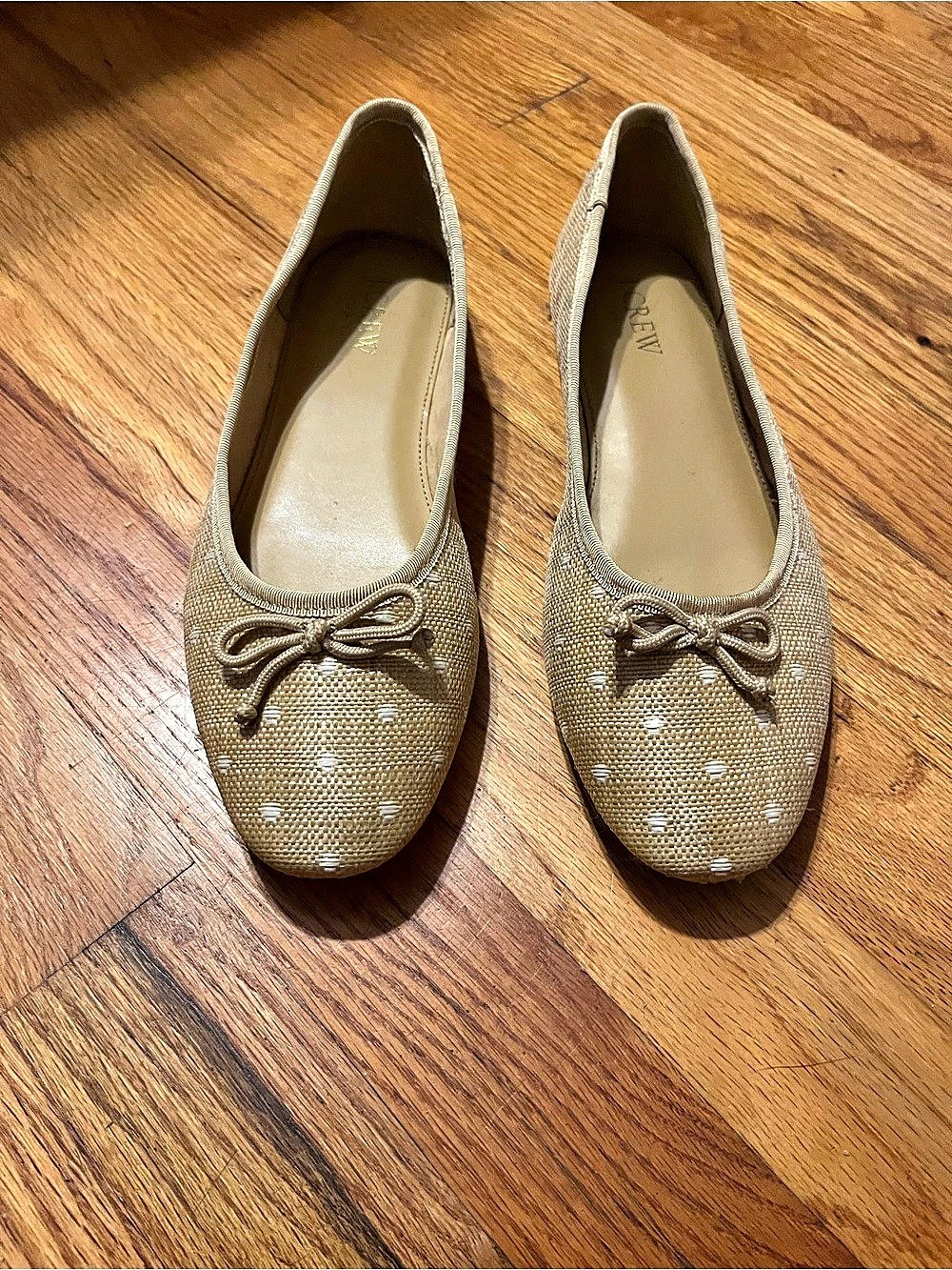 J.Crew Woven Ballet Flats in Polkadot Raffia Brown